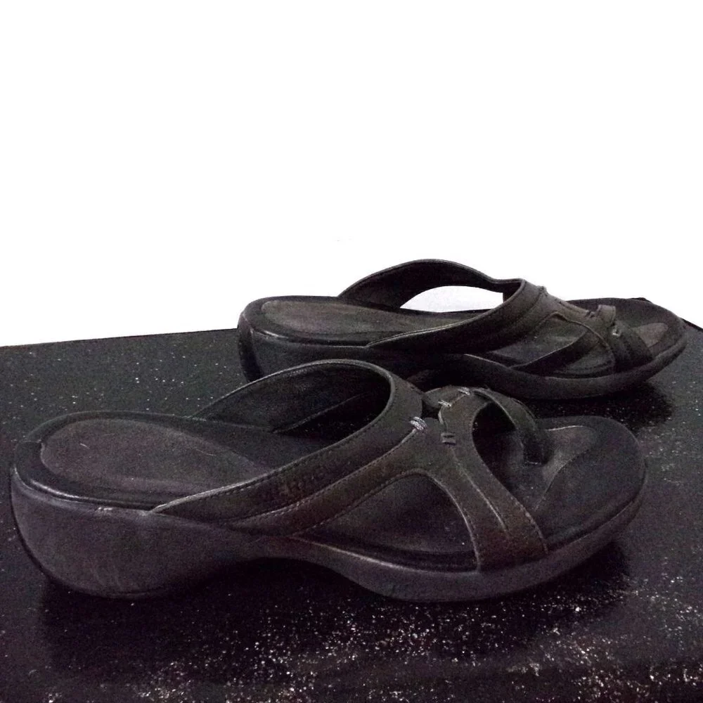 Merrell Black Sundial Spin Wedge Sandals Leather